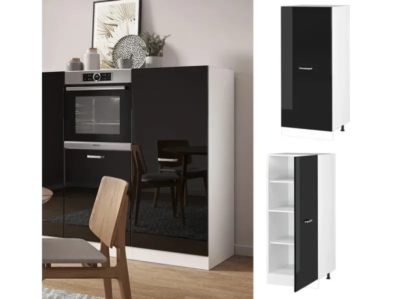 Vicco Herdumbauschrank R-Line Küchenkommode Schwarz Hochglanz/Weiß 60 cm< Kochfelder