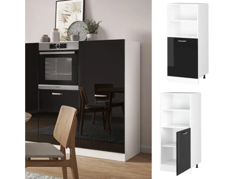 Herde<Vicco Herdumbauschrank R-Line Herdschrank Schwarz Hochglanz/Weiß 60 cm