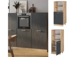 New Vicco Herdumbauschrank R-Line Herdschrank Schwarz Beton/Goldkraft Eiche 60 cm mit Goldkraft Eiche Korpus Beton Anthrazit