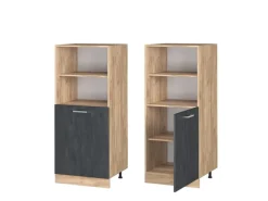 New Vicco Herdumbauschrank R-Line Herdschrank Schwarz Beton/Goldkraft Eiche 60 cm mit Goldkraft Eiche Korpus Beton Anthrazit