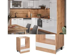 Vicco Herdumbauschrank R-Line Hochglanz/Goldkraft Eiche 60 cm ohne Arbeitsplatte< Pfannen|Einbauküchen