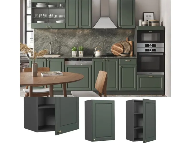 Clearance Vicco Hängeschrank Fame-Line Hängender Küchenschrank Grün-Gold Landhaus/Anthrazit 45 cm Dunkelgrün