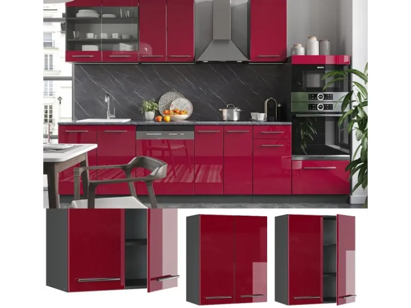Online Vicco Hängeschrank Fame-Line Hängender Küchenschrank Bordeaux Hochglanz/Anthrazit 60 cm Bordeaux-Glanz