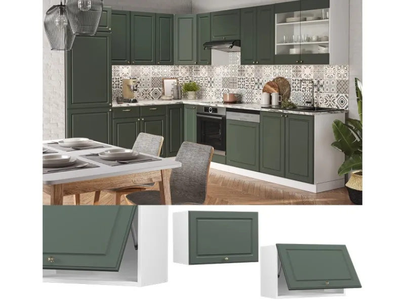 Vicco Hängeschrank Fame-Line Hängender Küchenschrank Grün-Gold Landhaus/Weiß 60 cm Flach< Küchenschränke