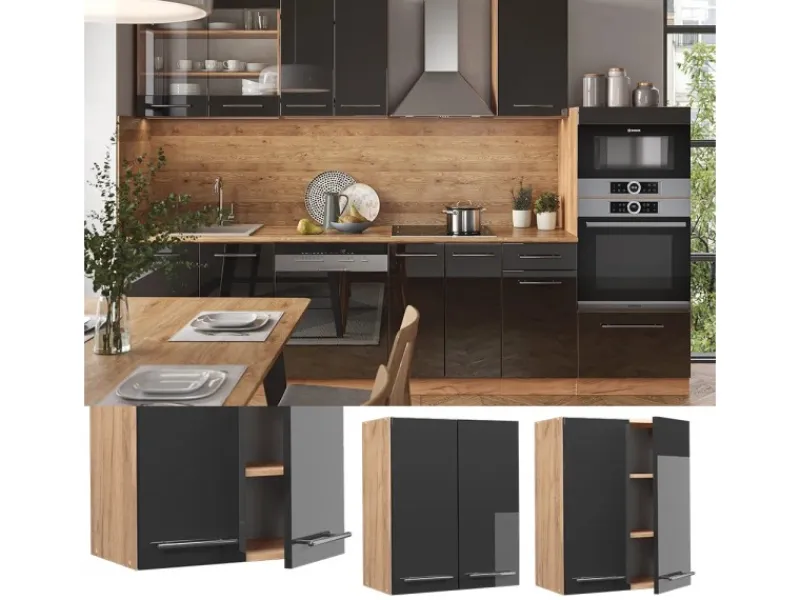 Küchenschränke<Vicco Hängeschrank Fame-Line Hochglanz/Goldkraft Eiche 60 cm