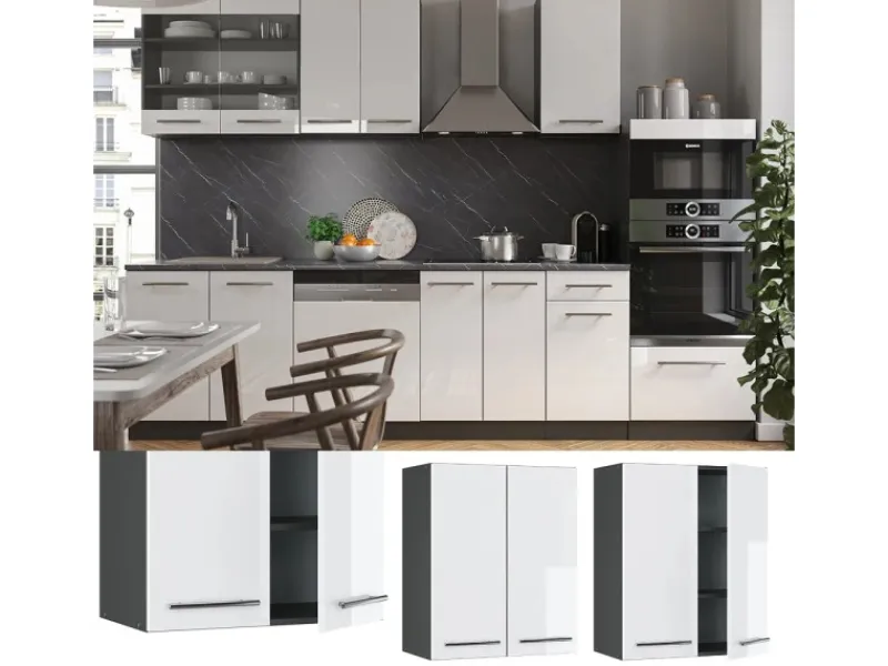 Vicco Hängeschrank Fame-Line Hängender Küchenschrank Hochglanz/Anthrazit 60 cm< Küchenschränke