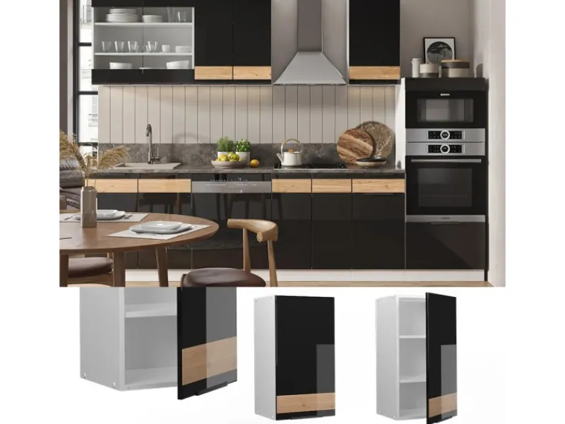 Küchenschränke<Vicco Hängeschrank Fame-Line Hängender Küchenschrank Schwarz-Eiche Hochglanz/Weiß 40 cm
