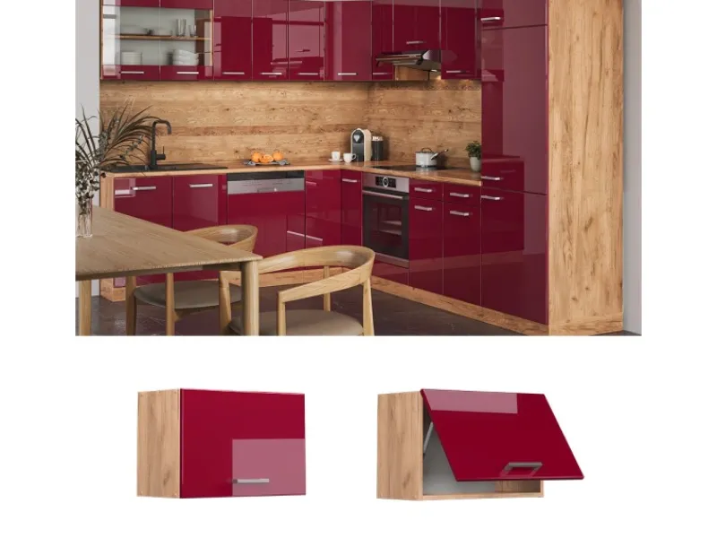 Vicco Hängeschrank R-Line Bordeaux Hochglanz/Goldkraft Eiche 60 cm Flach< Küchenschränke