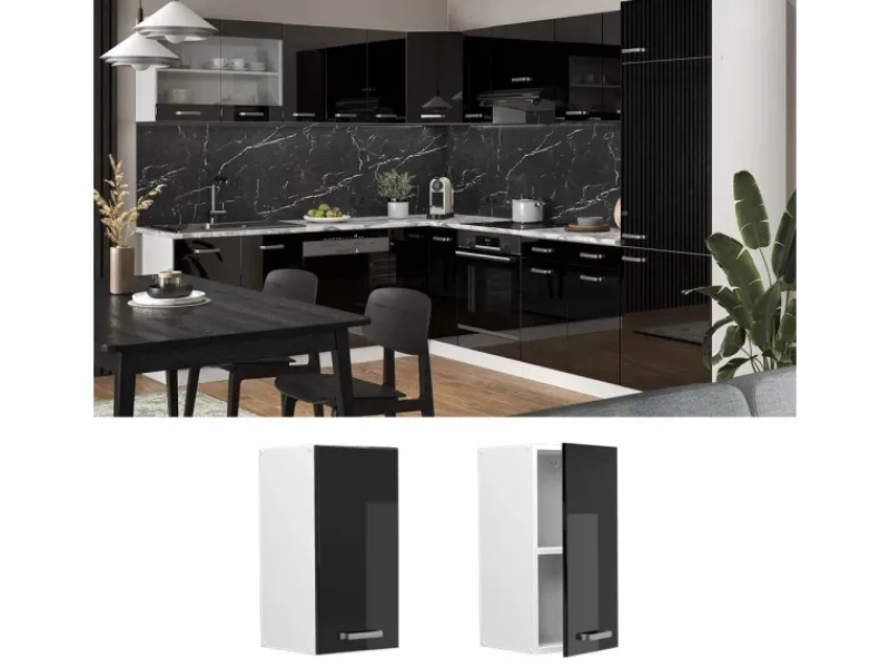 Pfannen|Herde<Vicco Hängeschrank R-Line Hängender Küchenschrank Schwarz Hochglanz/Weiß 30 cm