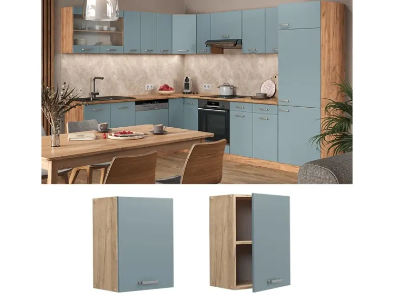 Küchenschränke<Vicco Hängeschrank R-Line Hängender Küchenschrank Blau-Grau/Goldkraft Eiche 45 cm