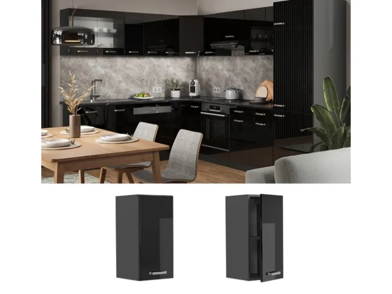 Best Vicco Hängeschrank R-Line Hängender Küchenschrank Schwarz Hochglanz/Anthrazit 30 cm Schwarz Glänzend