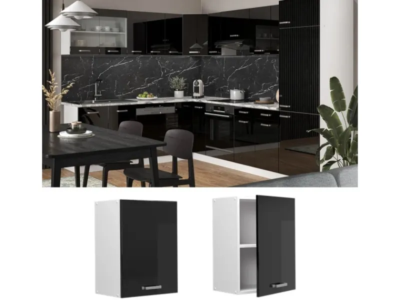 Best Vicco Hängeschrank R-Line Hängender Küchenschrank Schwarz Hochglanz/Weiß 45 cm Schwarz Glänzend
