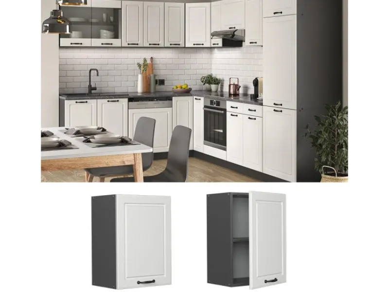 Vicco Hängeschrank R-Line Hängender Küchenschrank Landhaus/Anthrazit 45 cm Weiß