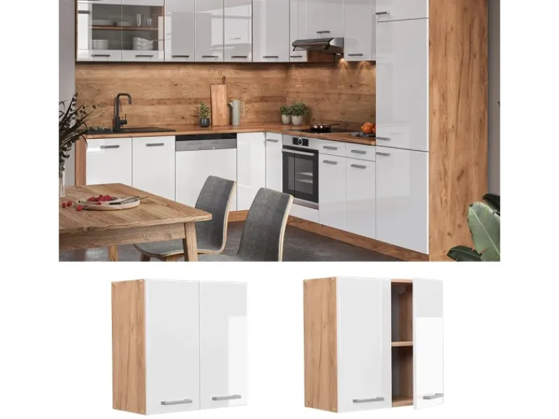 Küchenschränke<Vicco Hängeschrank R-Line Hängender Küchenschrank Hochglanz/Goldkraft Eiche 60 cm
