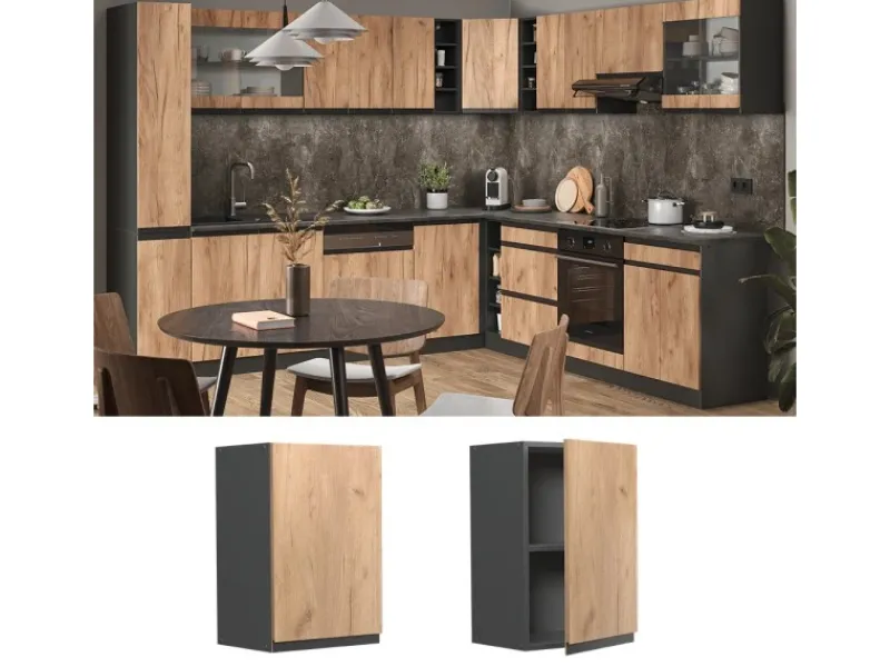 Hot Vicco Hängeschrank R-Line Hängender Küchenschrank Goldkraft /Anthrazit 40 cm J-Shape Eiche
