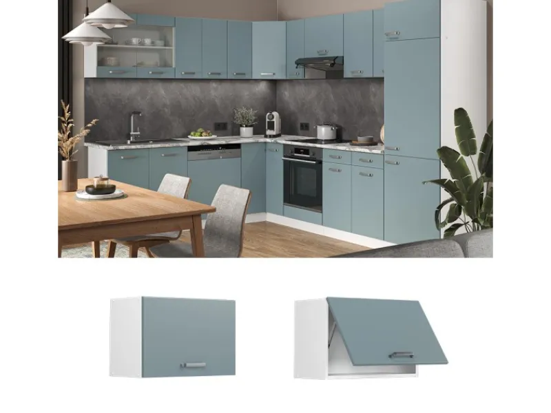 Küchenschränke<Vicco Hängeschrank R-Line Hängender Küchenschrank Blau-Grau/Weiß 60 cm Flach