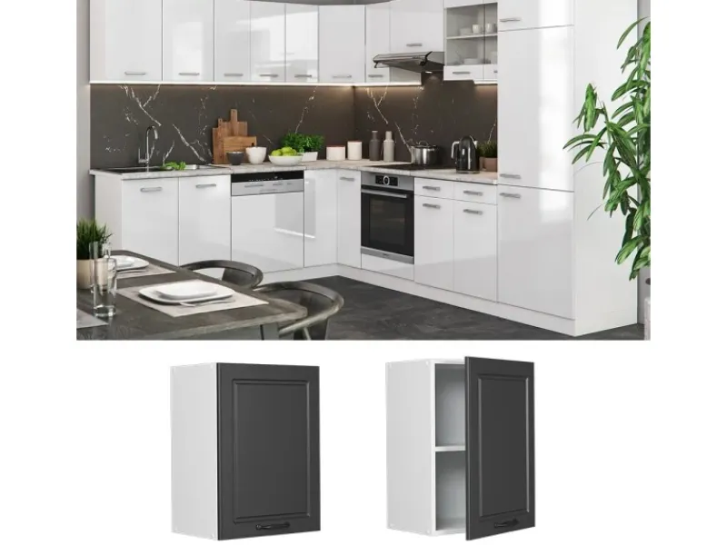 Vicco Hängeschrank R-Line Hängender Küchenschrank Anthrazit Landhaus/Weiß 45 cm< Küchenschränke
