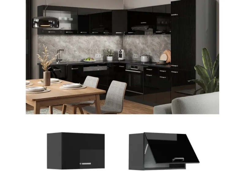 Hot Vicco Hängeschrank R-Line Hängender Küchenschrank Schwarz Hochglanz/Anthrazit 60 cm Flach Schwarz Glänzend