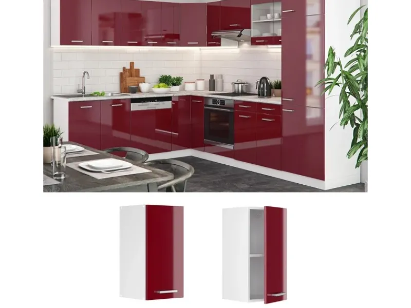 Vicco Hängeschrank R-Line Hängender Küchenschrank Bordeaux Hochglanz/Weiß 30 cm< Pfannen|Küchenschränke
