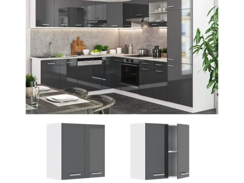 Best Vicco Hängeschrank R-Line Hängender Küchenschrank Hochglanz/Weiß 60 cm Anthrazit
