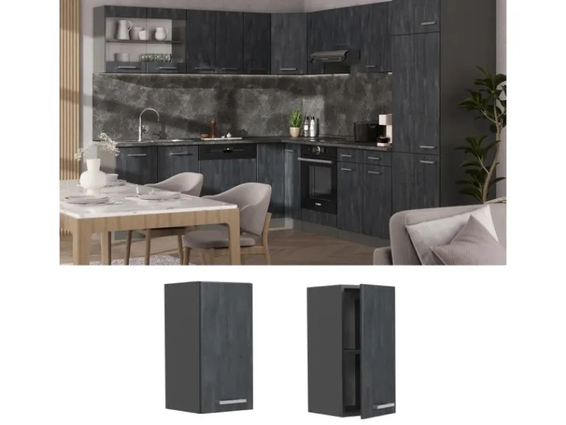 Vicco Hängeschrank R-Line Hängender Küchenschrank Schwarz Beton/Anthrazit 30 cm< Pfannen