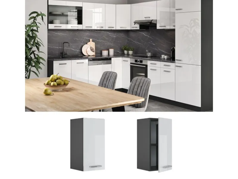 Best Vicco Hängeschrank R-Line Hängender Küchenschrank Hochglanz/Anthrazit 30 cm Weiß