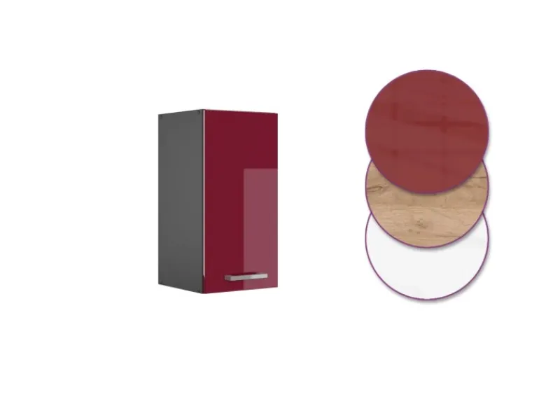 Pfannen<Vicco Hängeschrank R-Line Hängender Küchenschrank Bordeaux Hochglanz/Anthrazit 30 cm