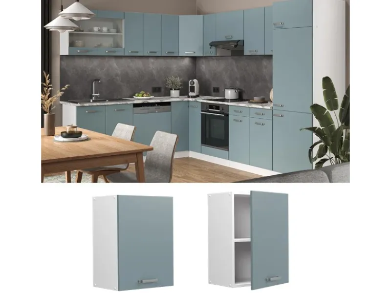 Vicco Hängeschrank R-Line Hängender Küchenschrank Blau-Grau/Weiß 45 cm< Küchenschränke