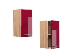 Pfannen|Küchenschränke<Vicco Hängeschrank R-Line Hängender Küchenschrank Bordeaux Hochglanz/Goldkraft Eiche 30 cm