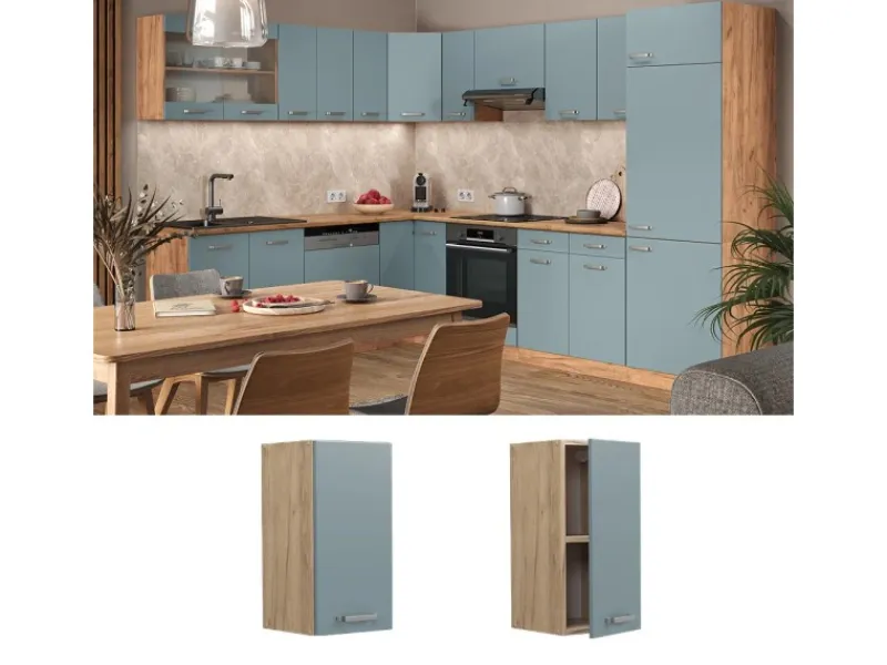 New Vicco Hängeschrank R-Line Hängender Küchenschrank Blau-Grau/Goldkraft Eiche 30 cm Blaugrau