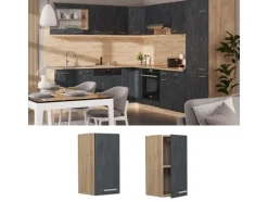 Hot Vicco Hängeschrank R-Line Hängender Küchenschrank Schwarz Beton/Goldkraft Eiche 30 cm Beton Anthrazit