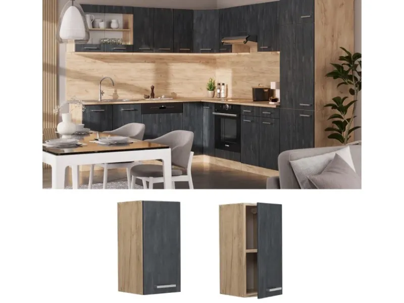 Hot Vicco Hängeschrank R-Line Hängender Küchenschrank Schwarz Beton/Goldkraft Eiche 30 cm Beton Anthrazit