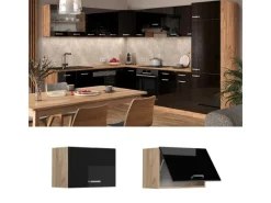 Best Vicco Hängeschrank R-Line Schwarz Hochglanz/Goldkraft Eiche 60 cm Flach Schwarz Glänzend