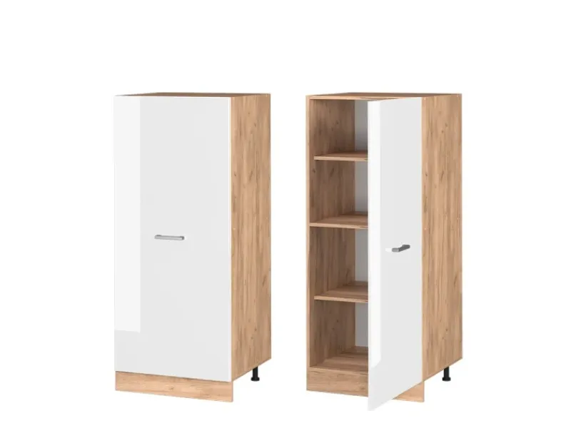 Outlet Vicco Hochschrank R-Line Küchenkommode Hochglanz/Goldkraft Eiche 60 cm Weiß