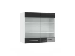 Clearance Vicco Küchenglasschrank Fame-Line Glashängeschrank Hochglanz/Weiß 80 cm Anthrazit