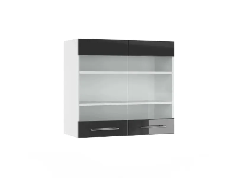 Clearance Vicco Küchenglasschrank Fame-Line Glashängeschrank Hochglanz/Weiß 80 cm Anthrazit