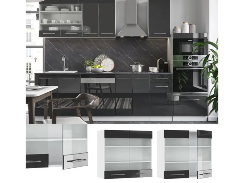 Clearance Vicco Küchenglasschrank Fame-Line Glashängeschrank Hochglanz/Weiß 80 cm Anthrazit