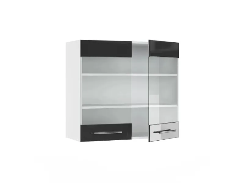 Clearance Vicco Küchenglasschrank Fame-Line Glashängeschrank Hochglanz/Weiß 80 cm Anthrazit
