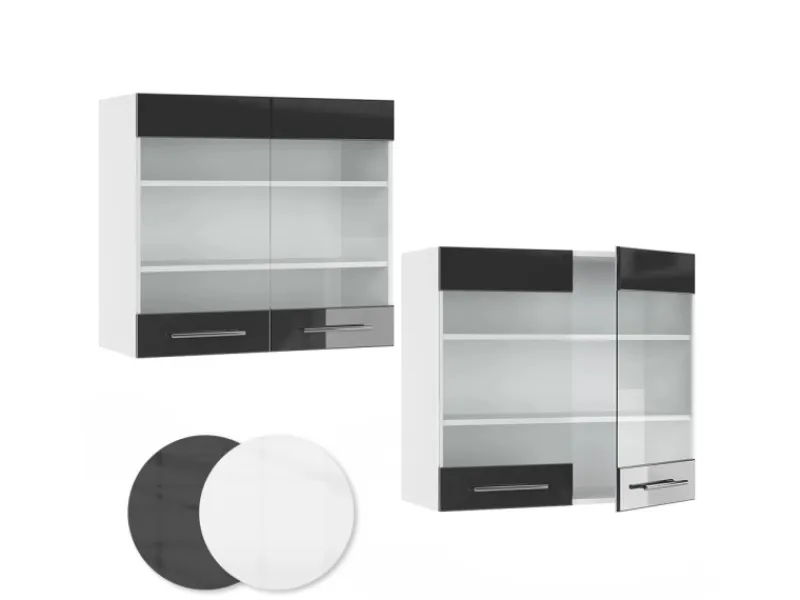 Clearance Vicco Küchenglasschrank Fame-Line Glashängeschrank Hochglanz/Weiß 80 cm Anthrazit