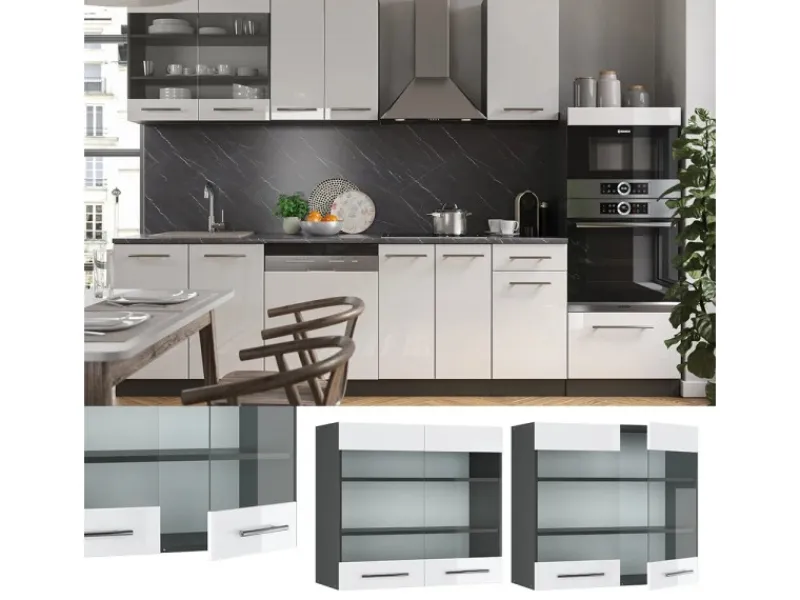 Küchenschränke<Vicco Küchenglasschrank Fame-Line Glashängeschrank Hochglanz/Anthrazit 80 cm