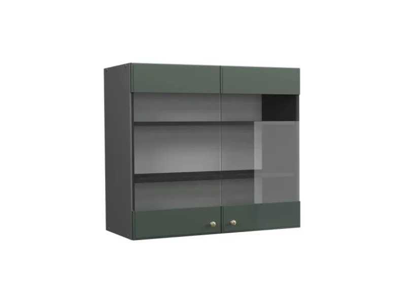 Vicco Küchenglasschrank Fame-Line Glashängeschrank Grün-Gold Landhaus/Anthrazit 80 cm< Küchenschränke