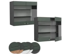 Vicco Küchenglasschrank Fame-Line Glashängeschrank Grün-Gold Landhaus/Anthrazit 80 cm< Küchenschränke