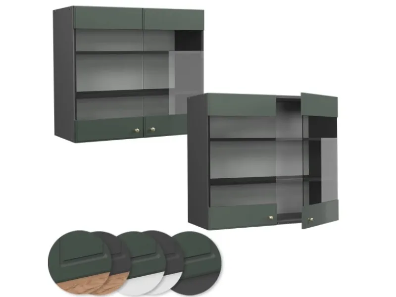 Vicco Küchenglasschrank Fame-Line Glashängeschrank Grün-Gold Landhaus/Anthrazit 80 cm< Küchenschränke