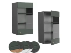 Küchenschränke<Vicco Küchenglasschrank Fame-Line Glashängeschrank Grün-Gold Landhaus/Anthrazit 40 cm