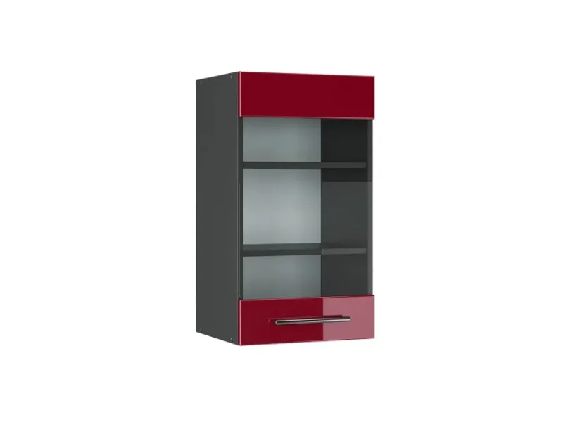 Vicco Küchenglasschrank Fame-Line Glashängeschrank Bordeaux Hochglanz/Anthrazit 40 cm< Pfannen