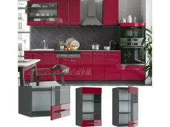 Vicco Küchenglasschrank Fame-Line Glashängeschrank Bordeaux Hochglanz/Anthrazit 40 cm< Pfannen