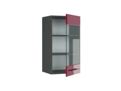 Vicco Küchenglasschrank Fame-Line Glashängeschrank Bordeaux Hochglanz/Anthrazit 40 cm< Pfannen
