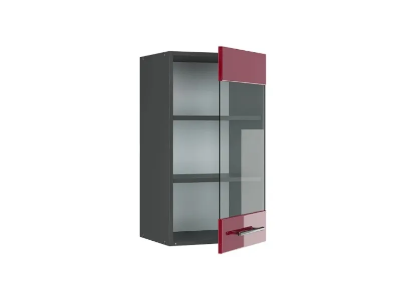 Vicco Küchenglasschrank Fame-Line Glashängeschrank Bordeaux Hochglanz/Anthrazit 40 cm< Pfannen