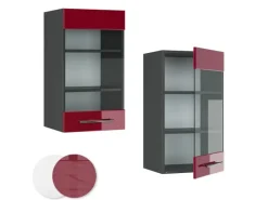 Vicco Küchenglasschrank Fame-Line Glashängeschrank Bordeaux Hochglanz/Anthrazit 40 cm< Pfannen