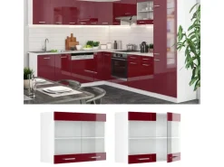 Vicco Küchenglasschrank R-Line Glashängeschrank Bordeaux Hochglanz/Weiß 80 cm< Küchenschränke